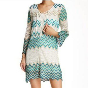 Rome & Juliet Couture Teal Zig Zag Tie Up Dress L